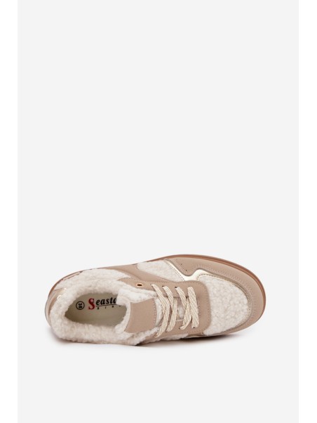 Women's Platform Sneakers with Sheepskin Beige Frelina