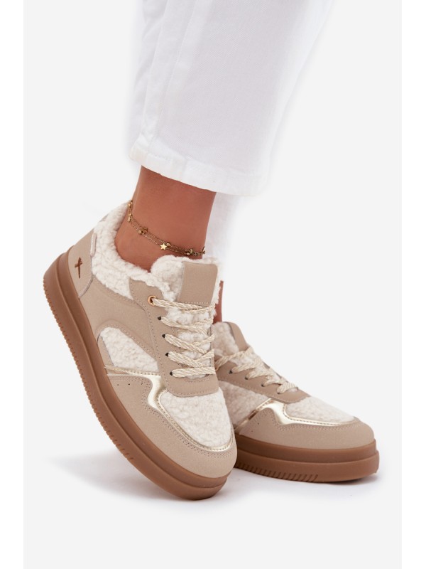 Women's Platform Sneakers with Sheepskin Beige Frelina