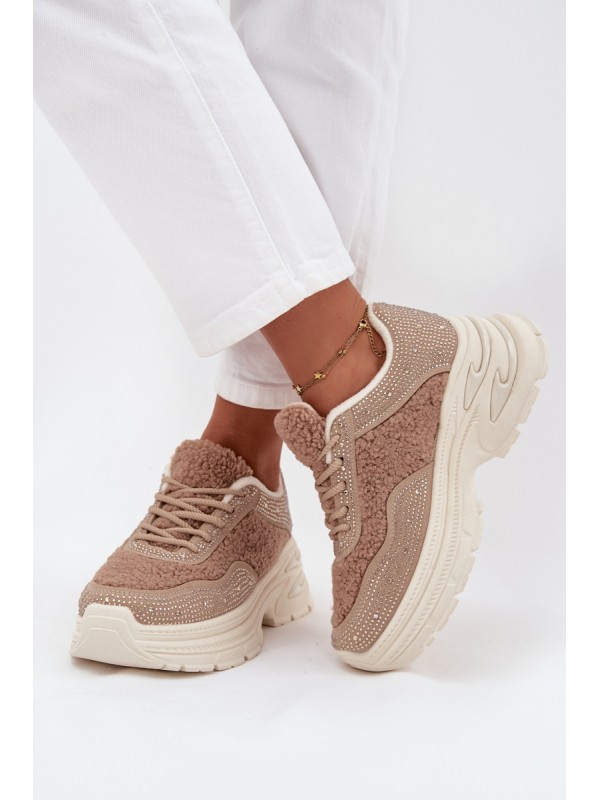 Women's Sneakers With Zirconia And Sheep Fur Beige Zarika 2