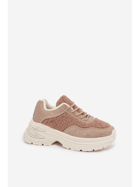 Women's Sneakers With Zirconia And Sheep Fur Beige Zarika