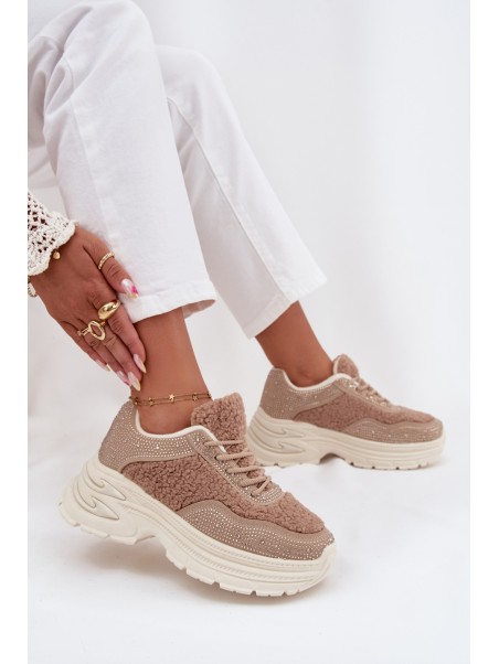 Women's Sneakers With Zirconia And Sheep Fur Beige Zarika
