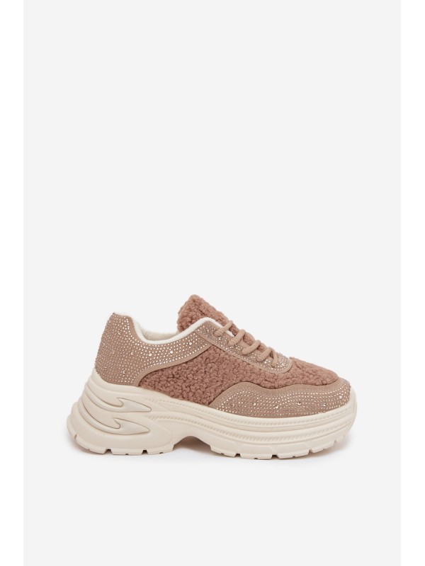 Women's Sneakers With Zirconia And Sheep Fur Beige Zarika