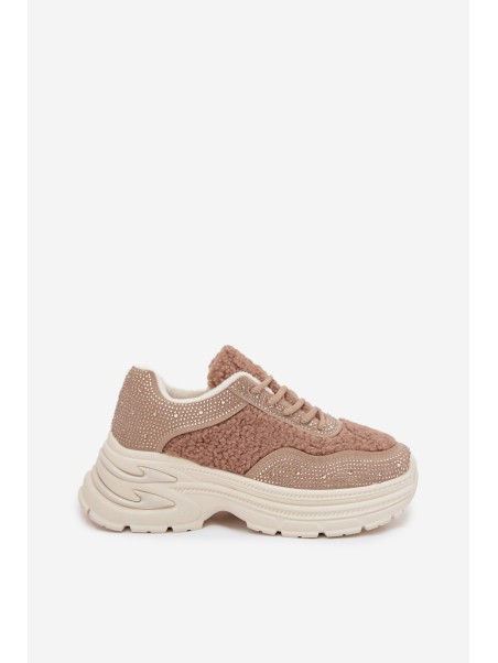 Women's Sneakers With Zirconia And Sheep Fur Beige Zarika