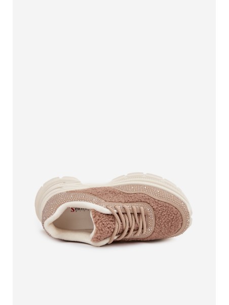 Women's Sneakers With Zirconia And Sheep Fur Beige Zarika
