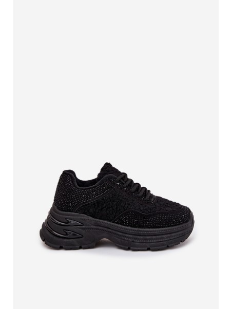Ladies Sneakers With Rhinestones And Sheepskin Black Zarika