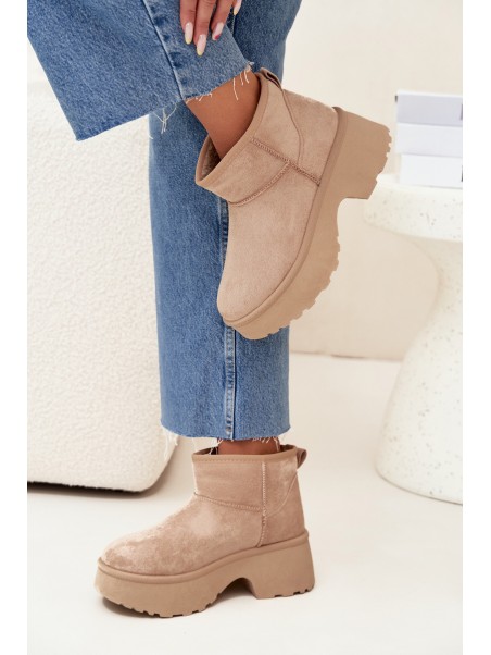 Women's Low Slip-On Snow Boots Lined With Fur Khaki Mavelle