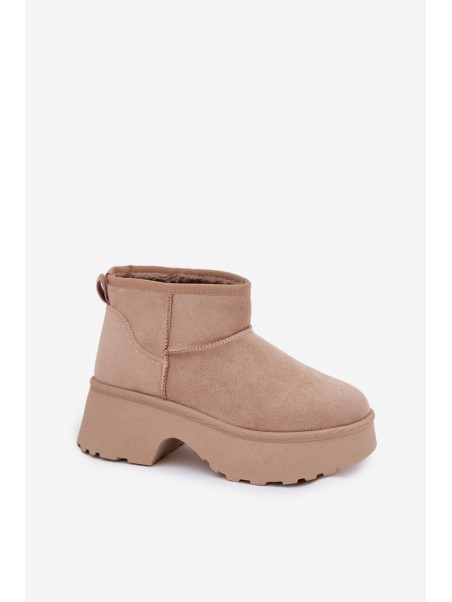Women's Low Slip-On Snow Boots Lined With Fur Khaki Mavelle