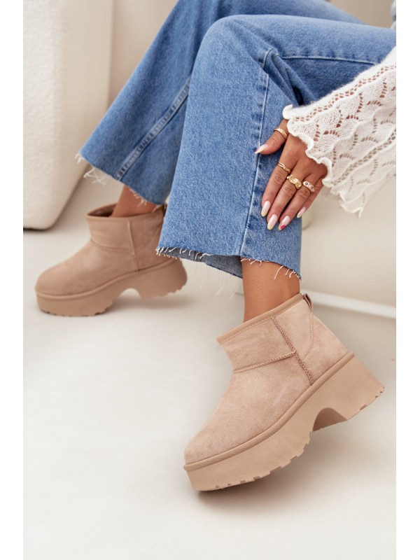 Women's Low Slip-On Snow Boots Lined With Fur Khaki Mavelle
