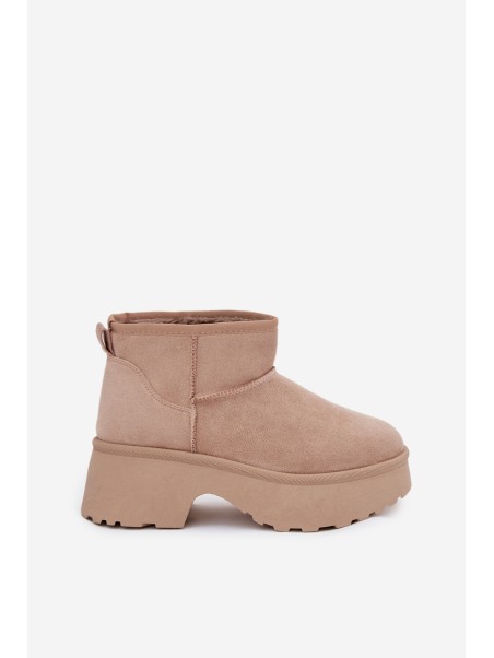 Women's Low Slip-On Snow Boots Lined With Fur Khaki Mavelle