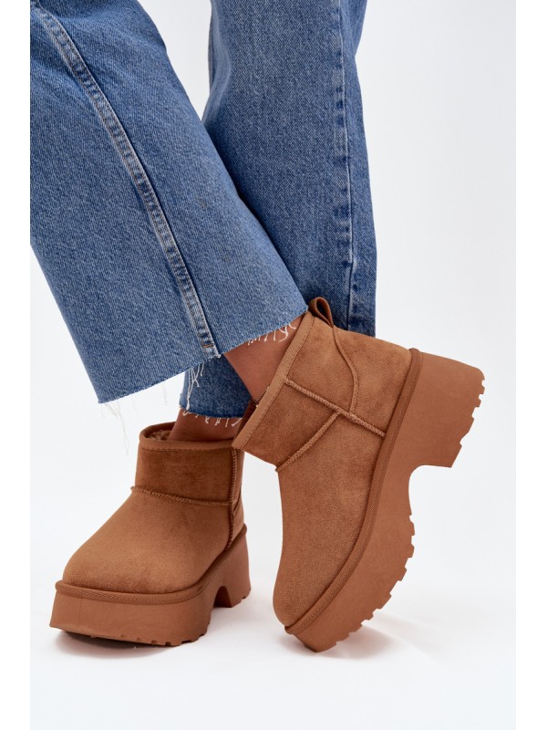 Ladies Low Slip On Insulated Snow Boots With Fur Camel Mavelle 2
