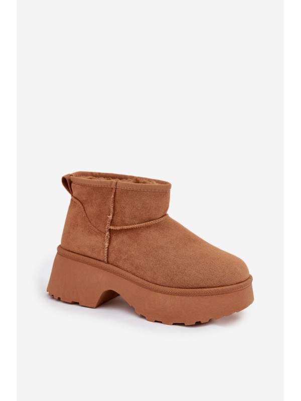 Ladies Low Slip On Insulated Snow Boots With Fur Camel Mavelle