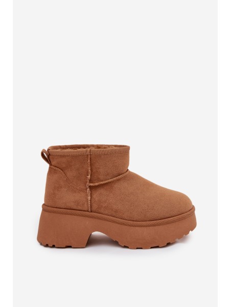 Ladies Low Slip On Insulated Snow Boots With Fur Camel Mavelle