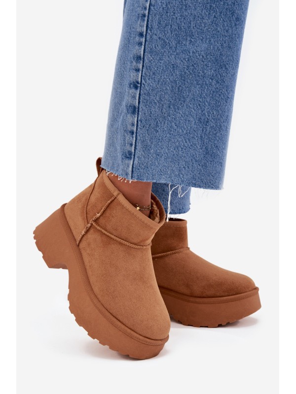Ladies Low Slip On Insulated Snow Boots With Fur Camel Mavelle