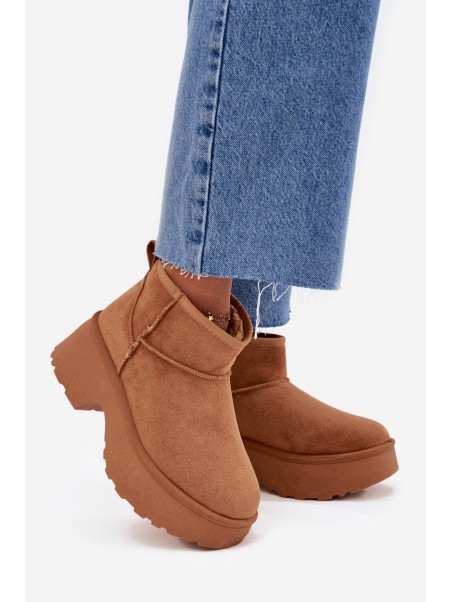 Ladies Low Slip On Insulated Snow Boots With Fur Camel Mavelle