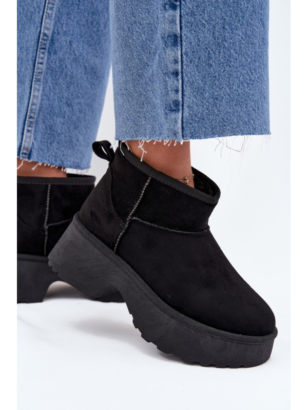 Women's Low Slip-On Insulated Snow Boots with Fur Black Mavelle