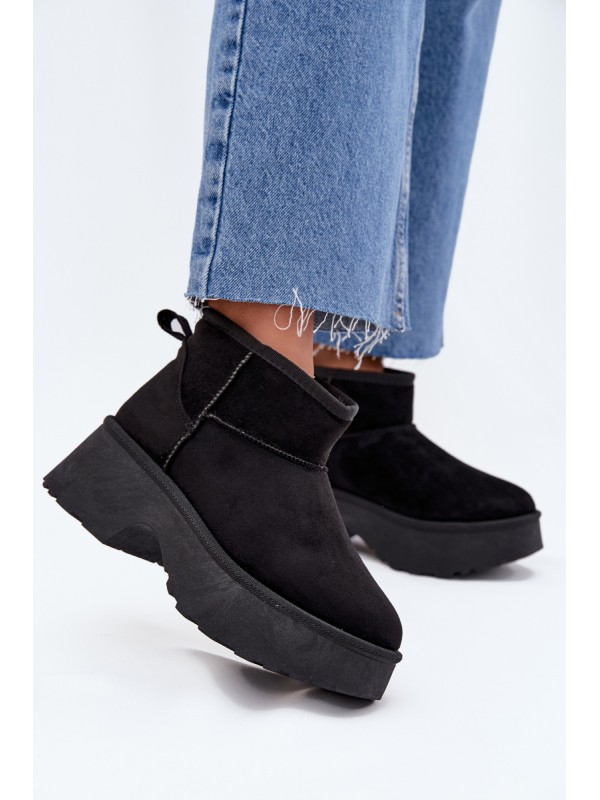 Women's Low Slip-On Insulated Snow Boots with Fur Black Mavelle
