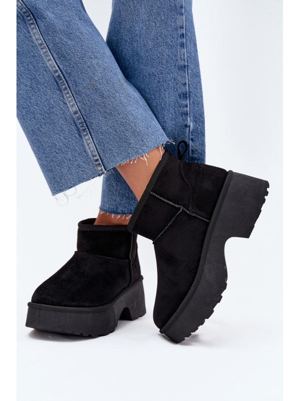 Women's Low Slip-On Insulated Snow Boots with Fur Black Mavelle