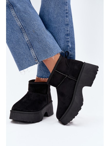Women's Low Slip-On Insulated Snow Boots with Fur Black Mavelle