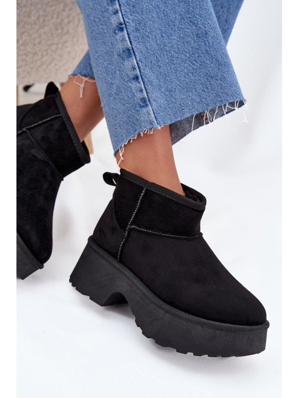 Women's Low Slip-On Insulated Snow Boots with Fur Black Mavelle