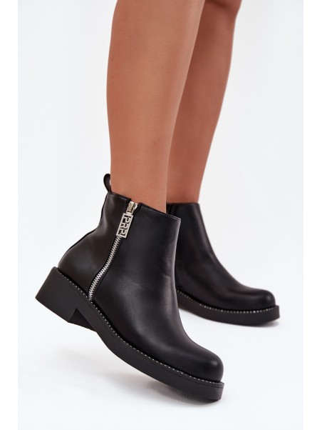 Warm Low Women's Boots With Zircons Black Vionna