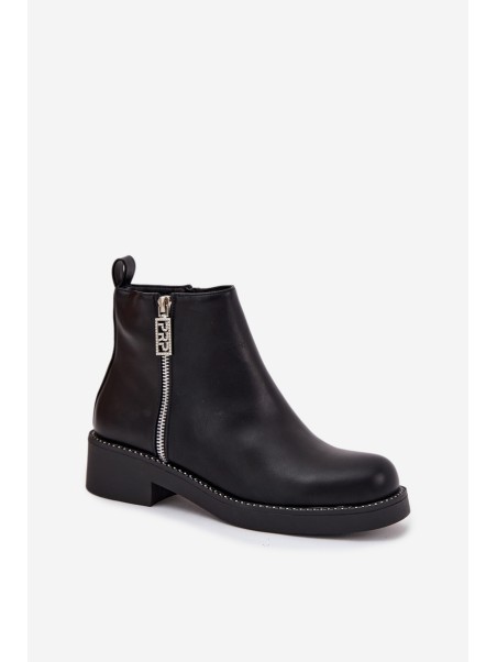 Warm Low Women's Boots With Zircons Black Vionna