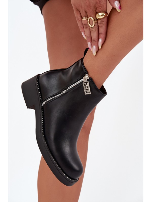 Warm Low Women's Boots With Zircons Black Vionna