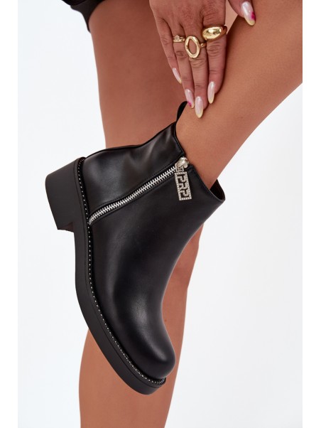 Warm Low Women's Boots With Zircons Black Vionna