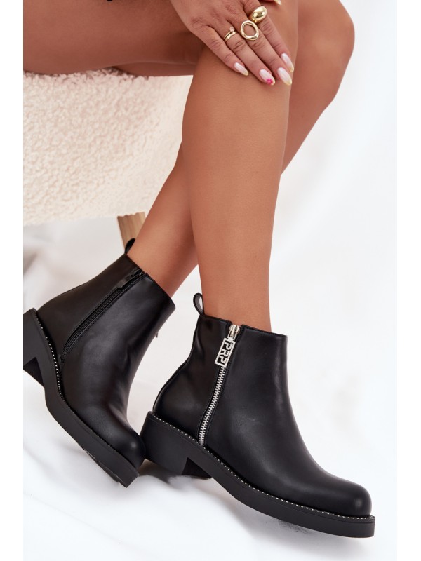 Warm Low Women's Boots With Zircons Black Vionna
