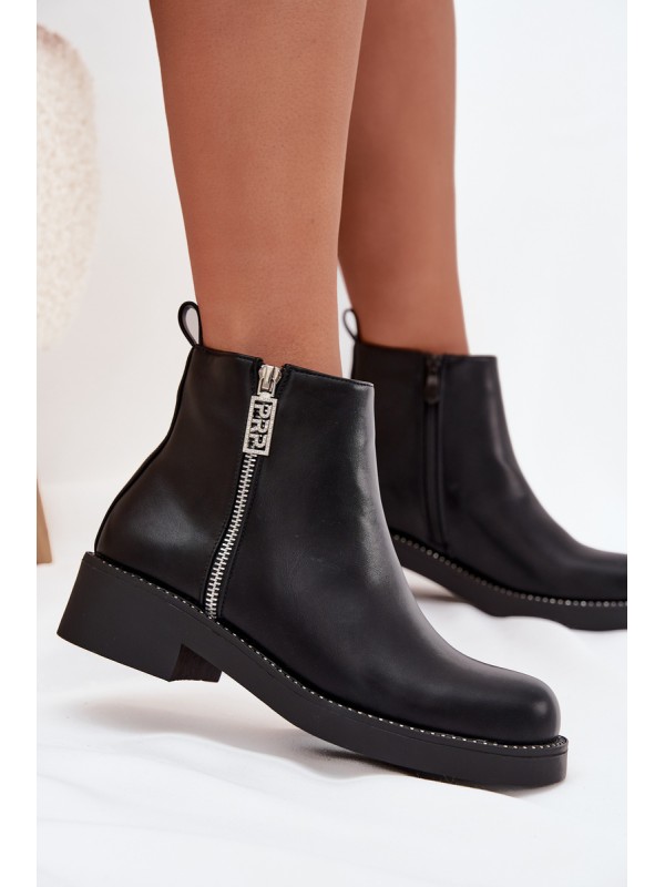 Warm Low Women's Boots With Zircons Black Vionna