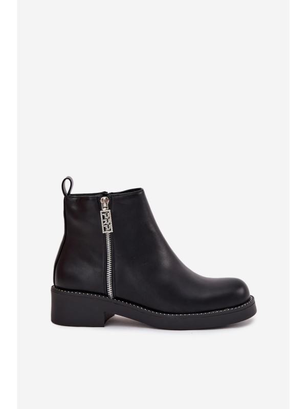 Warm Low Women's Boots With Zircons Black Vionna