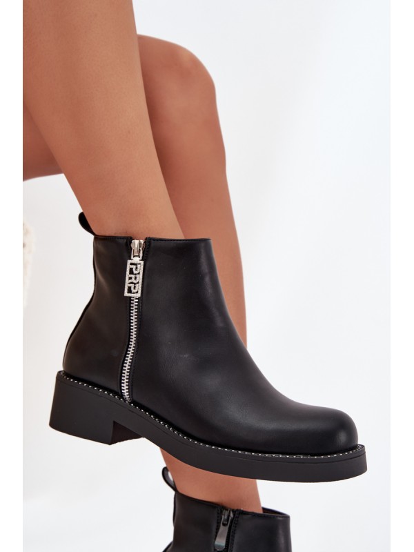 Warm Low Women's Boots With Zircons Black Vionna