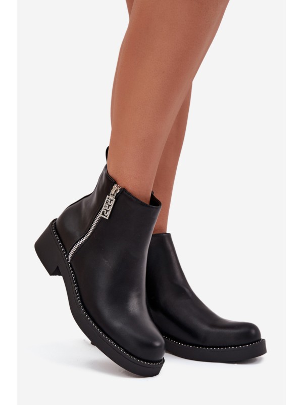 Warm Low Women's Boots With Zircons Black Vionna