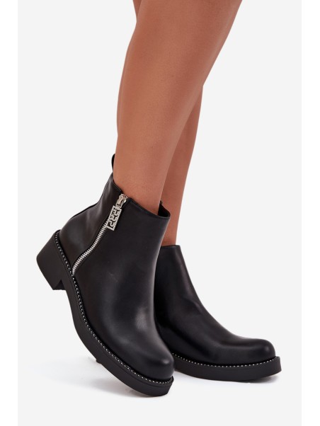 Warm Low Women's Boots With Zircons Black Vionna