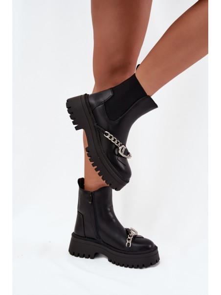 Women's Platform Ankle Boots With Chain Black Marvella