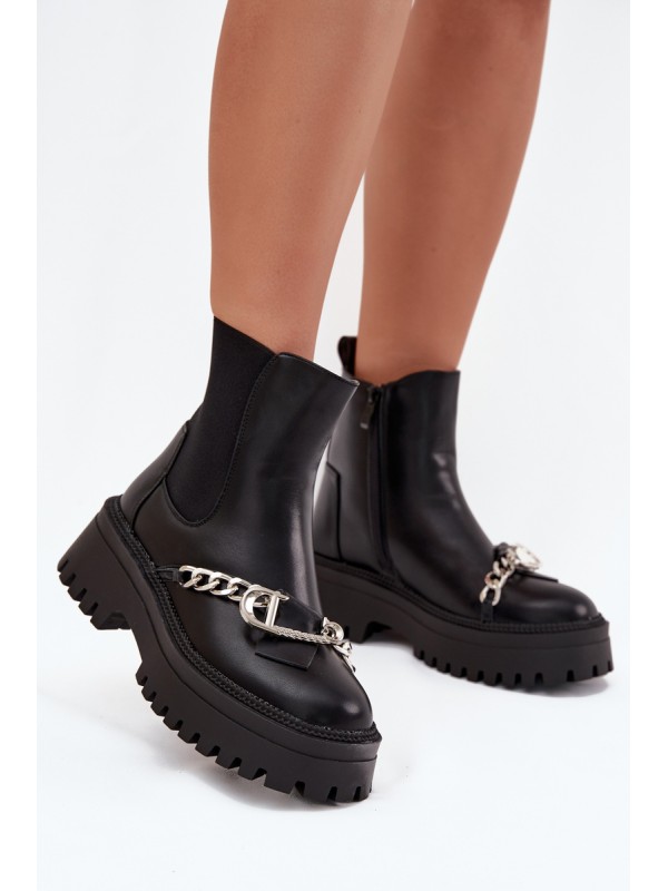 Women's Platform Ankle Boots With Chain Black Marvella 2