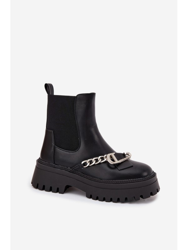 Women's Platform Ankle Boots With Chain Black Marvella