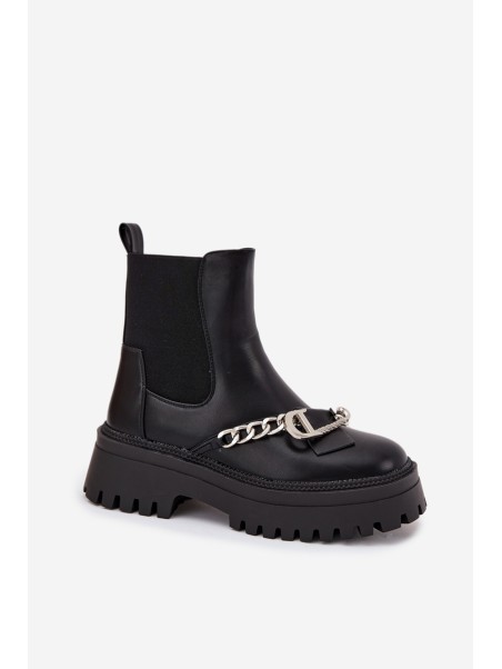 Women's Platform Ankle Boots With Chain Black Marvella