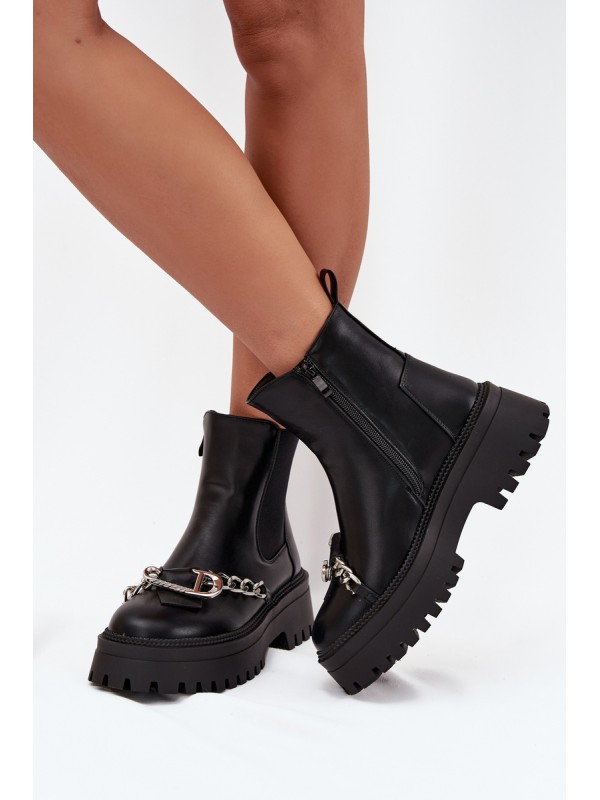 Women's Platform Ankle Boots With Chain Black Marvella