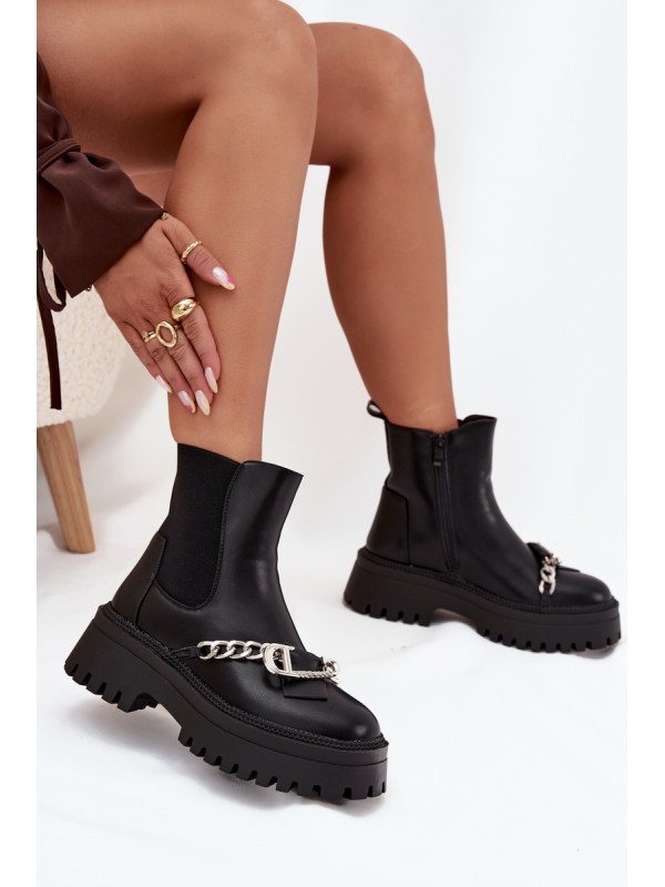 Women's Platform Ankle Boots With Chain Black Marvella