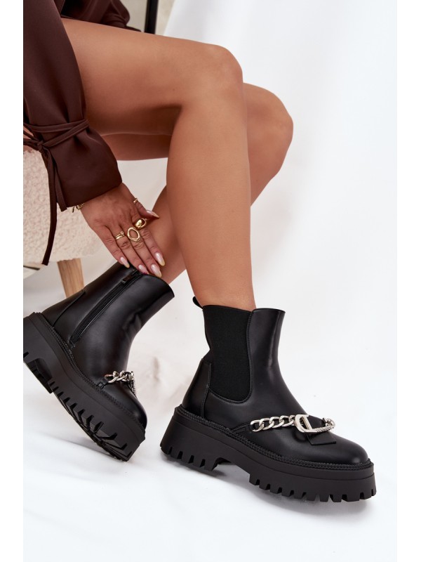 Women's Platform Ankle Boots With Chain Black Marvella
