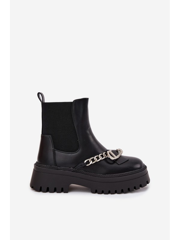 Women's Platform Ankle Boots With Chain Black Marvella