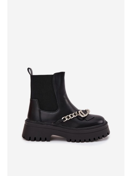 Women's Platform Ankle Boots With Chain Black Marvella