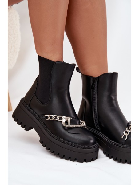 Women's Platform Ankle Boots With Chain Black Marvella