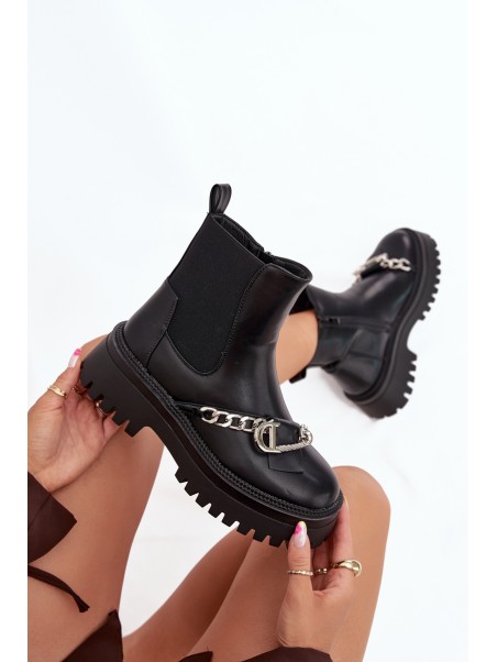 Women's Platform Ankle Boots With Chain Black Marvella