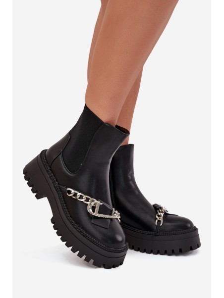 Women's Platform Ankle Boots With Chain Black Marvella