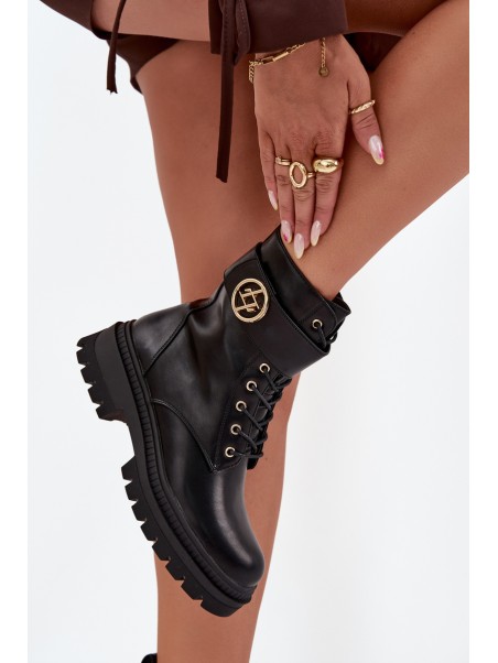 Ladies Work Boots With Gold Detail Insulated Black Fiorena