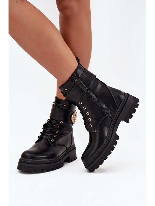 Ladies Work Boots With Gold Detail Insulated Black Fiorena 2