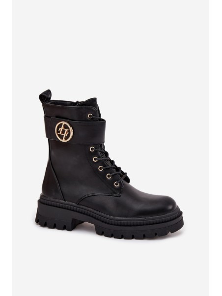 Ladies Work Boots With Gold Detail Insulated Black Fiorena