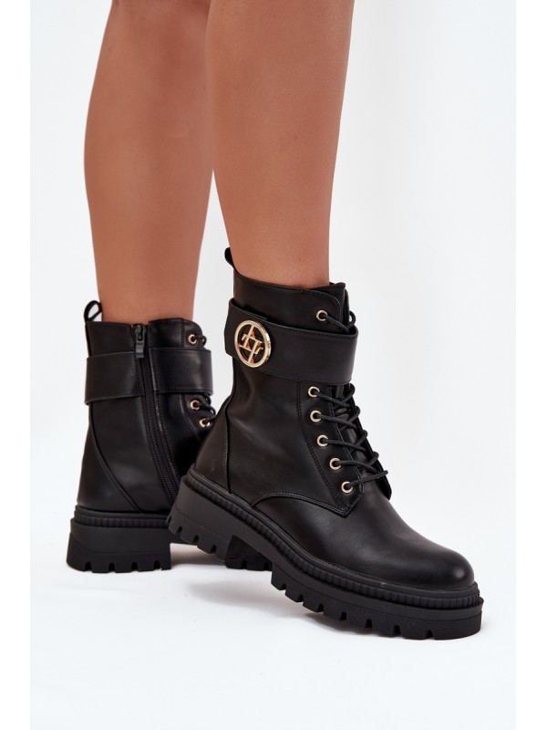 Ladies Work Boots With Gold Detail Insulated Black Fiorena