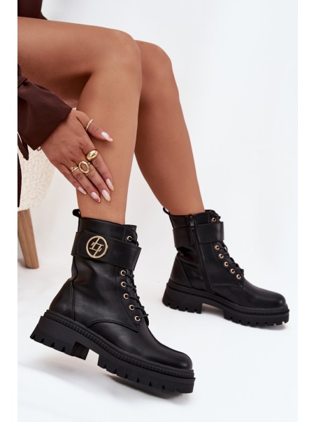 Ladies Work Boots With Gold Detail Insulated Black Fiorena